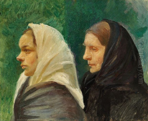 Two women in profile. Study forA field sermon. Oil Painting by Anna Ancher
