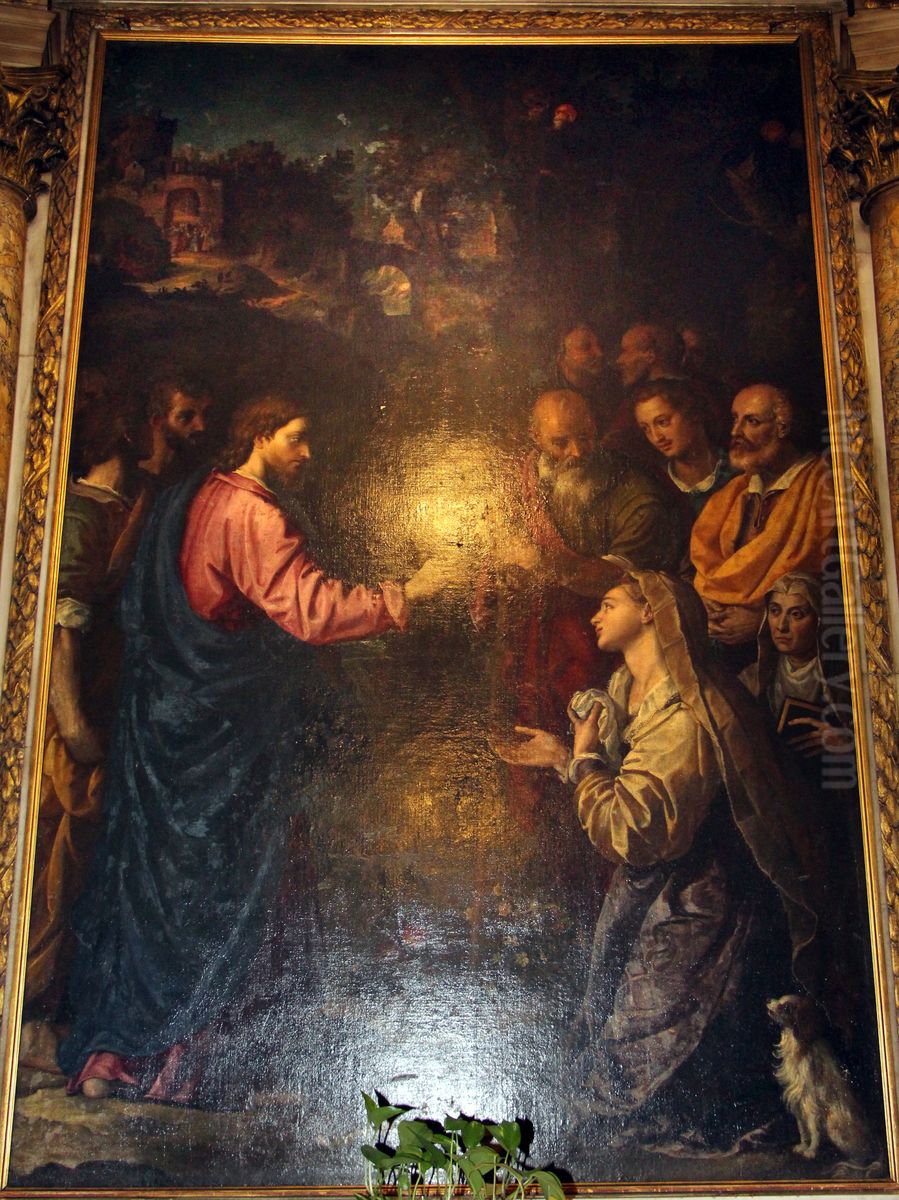 Jesus and the woman of Canaan Oil Painting by Alessandro Allori