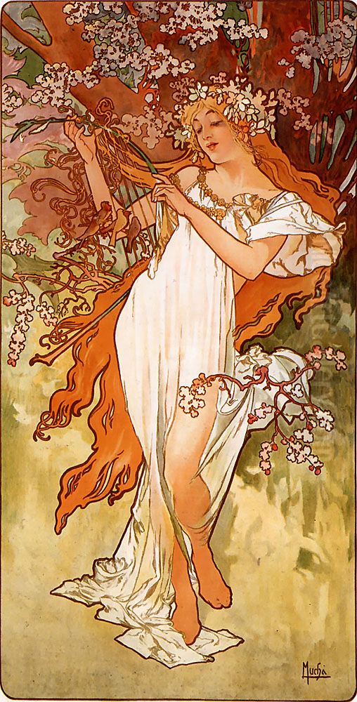 Spring Oil Painting by Alphonse Mucha