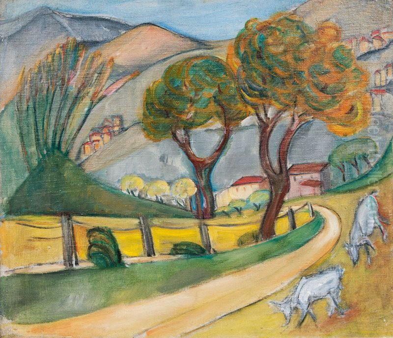 Mountainous Landscape with Goats Oil Painting by Alma del Banco