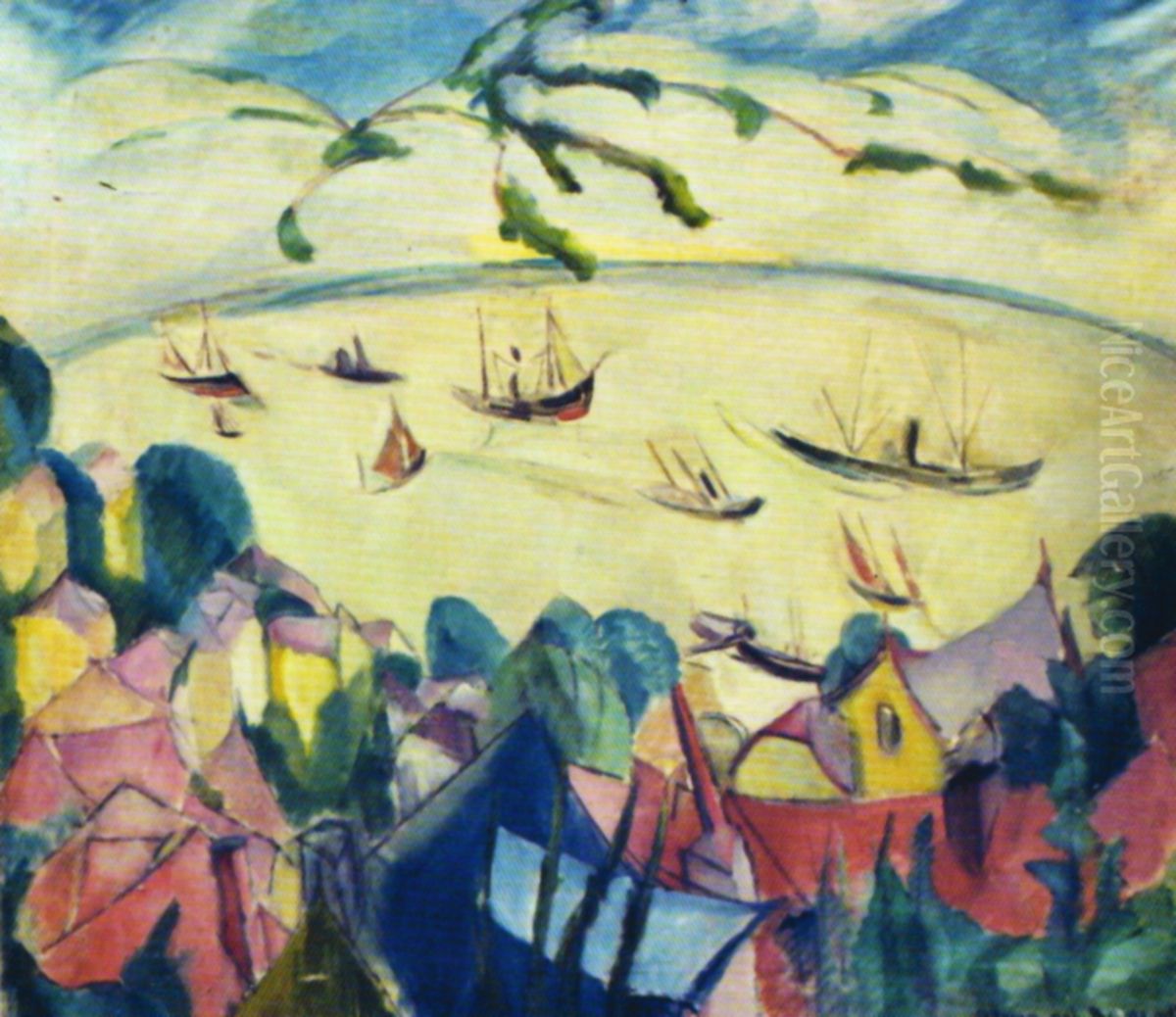 Blick von der Sullbergterrasse, Blankenese, auf die Elbe Oil Painting by Alma del Banco