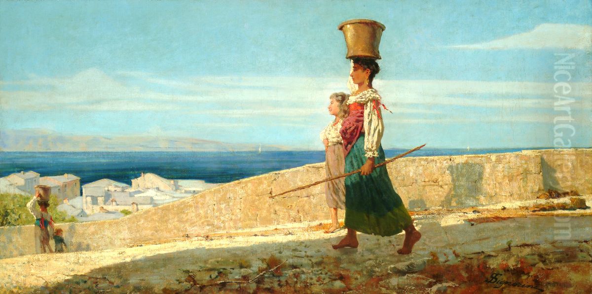 Water-carriers in La Spezia Oil Painting by Telemaco Signorini