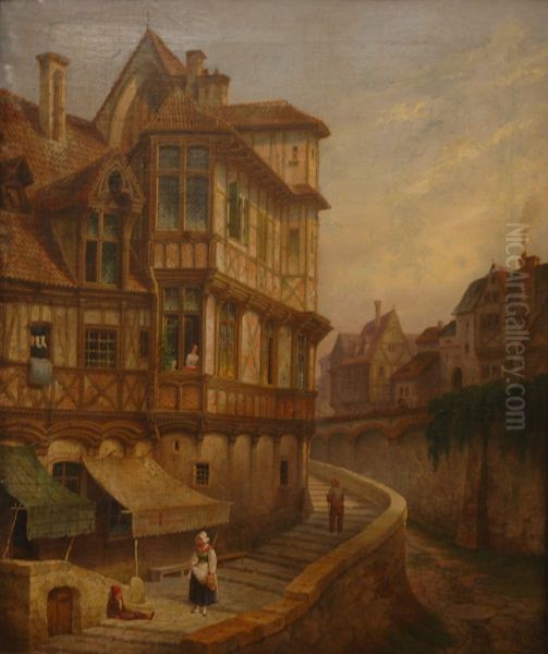 Houses over the brook Oil Painting by Alois Gustav Schulz