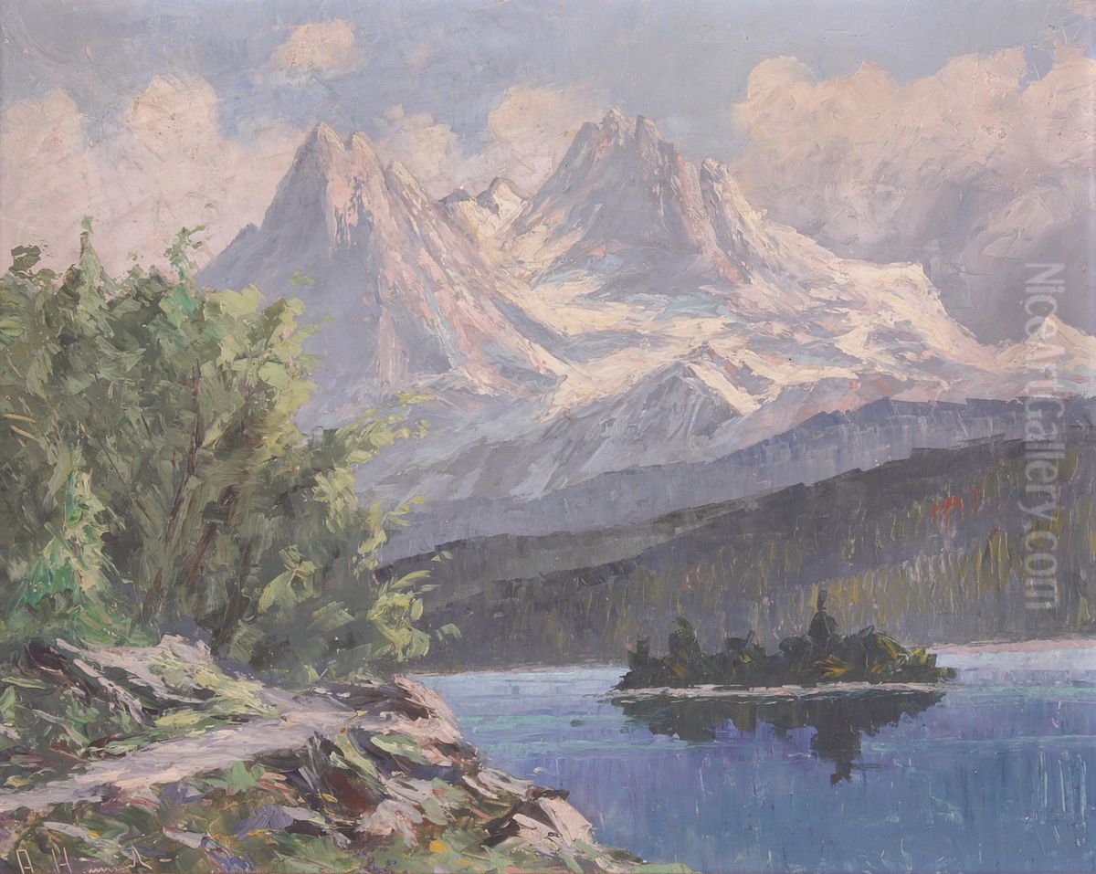 Gebirgssee im Sommer Oil Painting by Alois Hernick