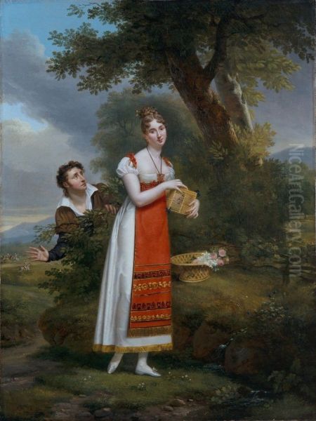 Portrait de Mme Granier dans le role de Colinette a la Cour Oil Painting by Adele Romany