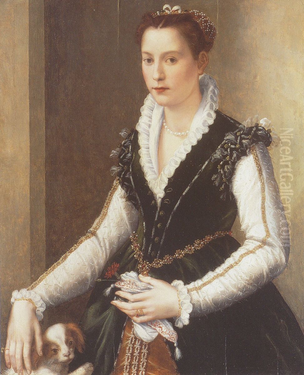 Isabella de' Medici Orsini with a Dog Oil Painting by Alessandro Allori