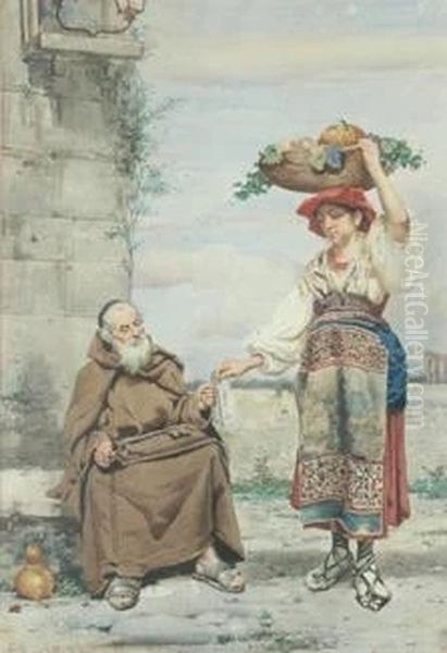 Almsgiving Oil Painting by Guerrino Guardabassi