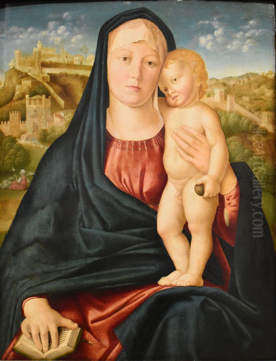 La Vierge et l'enfant Jesus sur un paysage de Haute-Venetie Oil Painting by Marco Basaiti