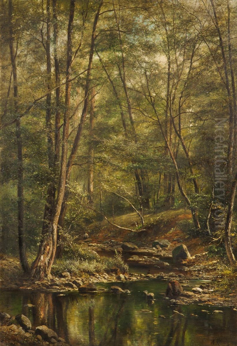 A Forest Pond Oil Painting by Alois Kirnig