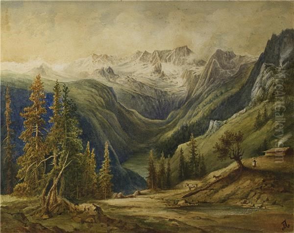 Dachstein z jezerom Gossau Oil Painting by Alojz Eberl
