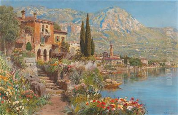 View of Riva on Lake Garda Oil Painting by Alois Arnegger