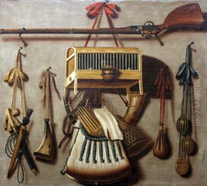Still life with hunting weapons and devices
