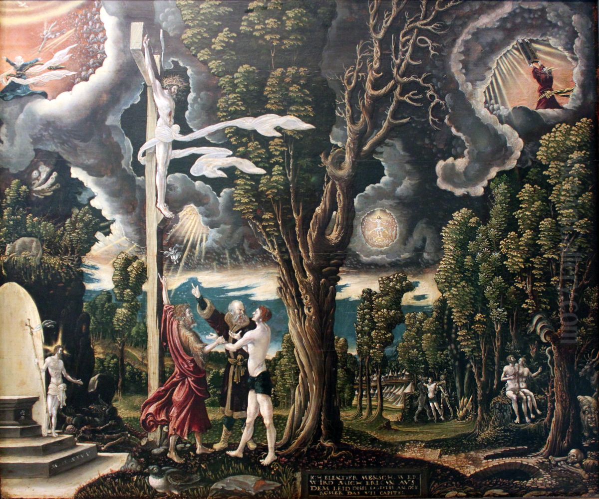 The Fall of Man and The Redemption. Oil Painting by Georg Lemberger