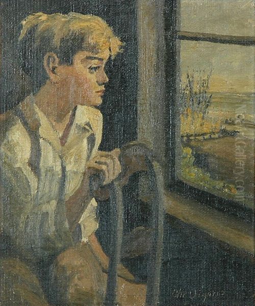Interior with a boy. Oil Painting by Christian Aigens