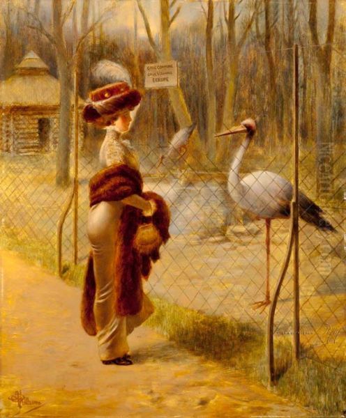 Common crane Oil Painting by Albert Guillaume