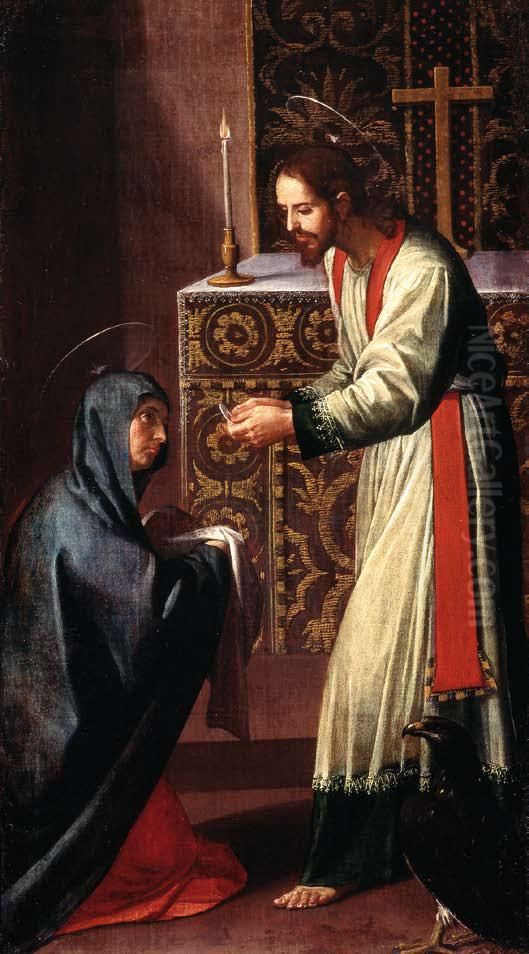 Sao Joao Evangelista dando a comunhao a Virgem Oil Painting by Alonso Cano