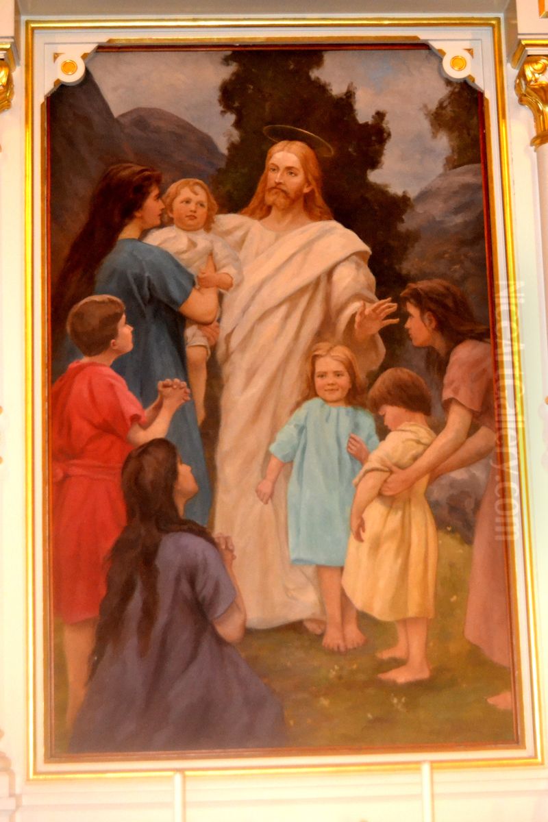 Jesus blesses the children Oil Painting by Fredrik Ahlstedt