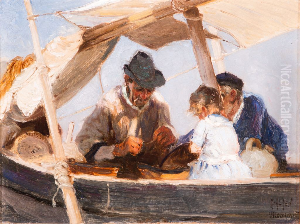 Mending the Net Oil Painting by Mathias Alten