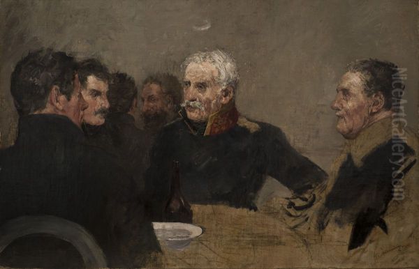 General Blucher mit seinen Offizieren am Tisch sitzend Oil Painting by Wilhelm Altheim