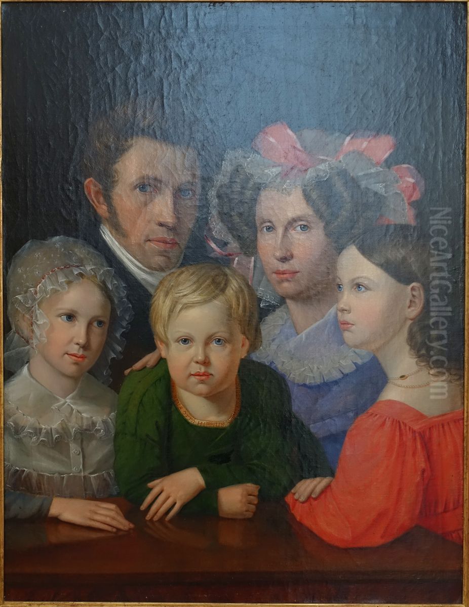 Self-portrait with family Oil Painting by Gustav Adolf Hippius