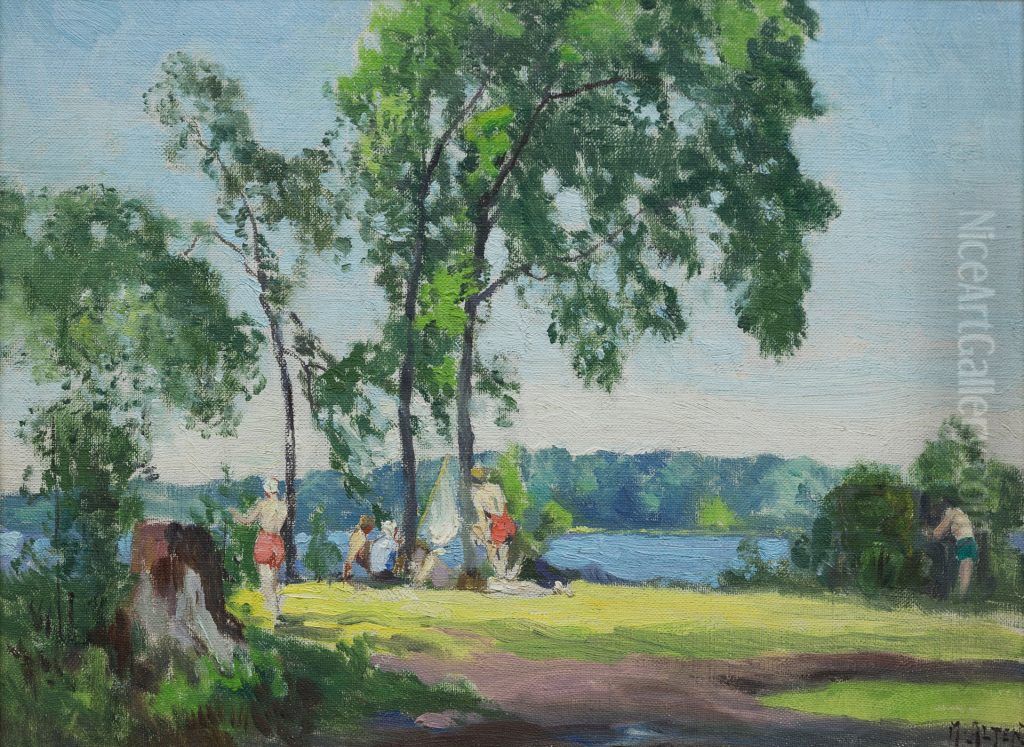 Reeds Lake with Bathers Oil Painting by Mathias Alten