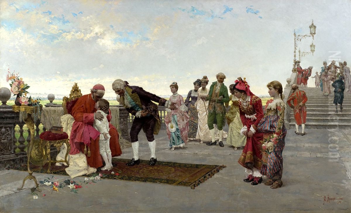 Visiting the Uncle Cardinal Oil Painting by Raffaele Armenise