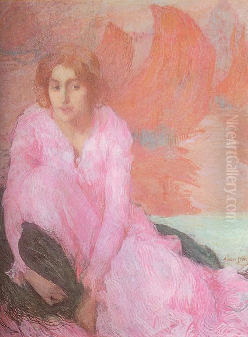Dame an roce Oil Painting by Edmond-Francois Aman-Jean