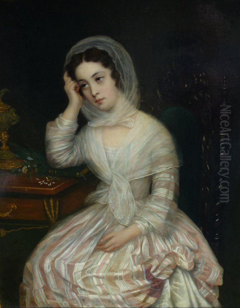 Portrait de jeune femme a la marguerite. Oil Painting by Amanda Fougere