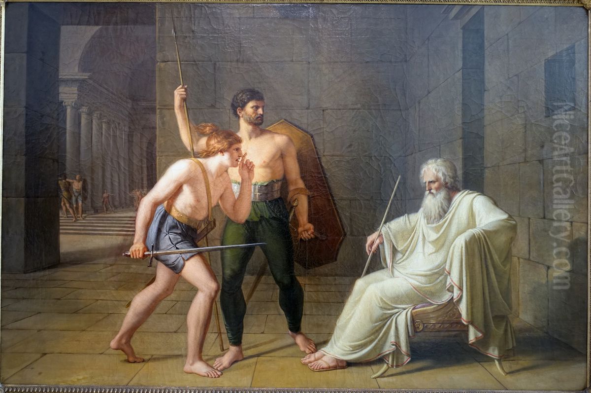 Der Tod des Konsuls Papirius, Replik der Erstfassung von 1786/87 Oil Painting by Philipp Friedrich Von Hetsch