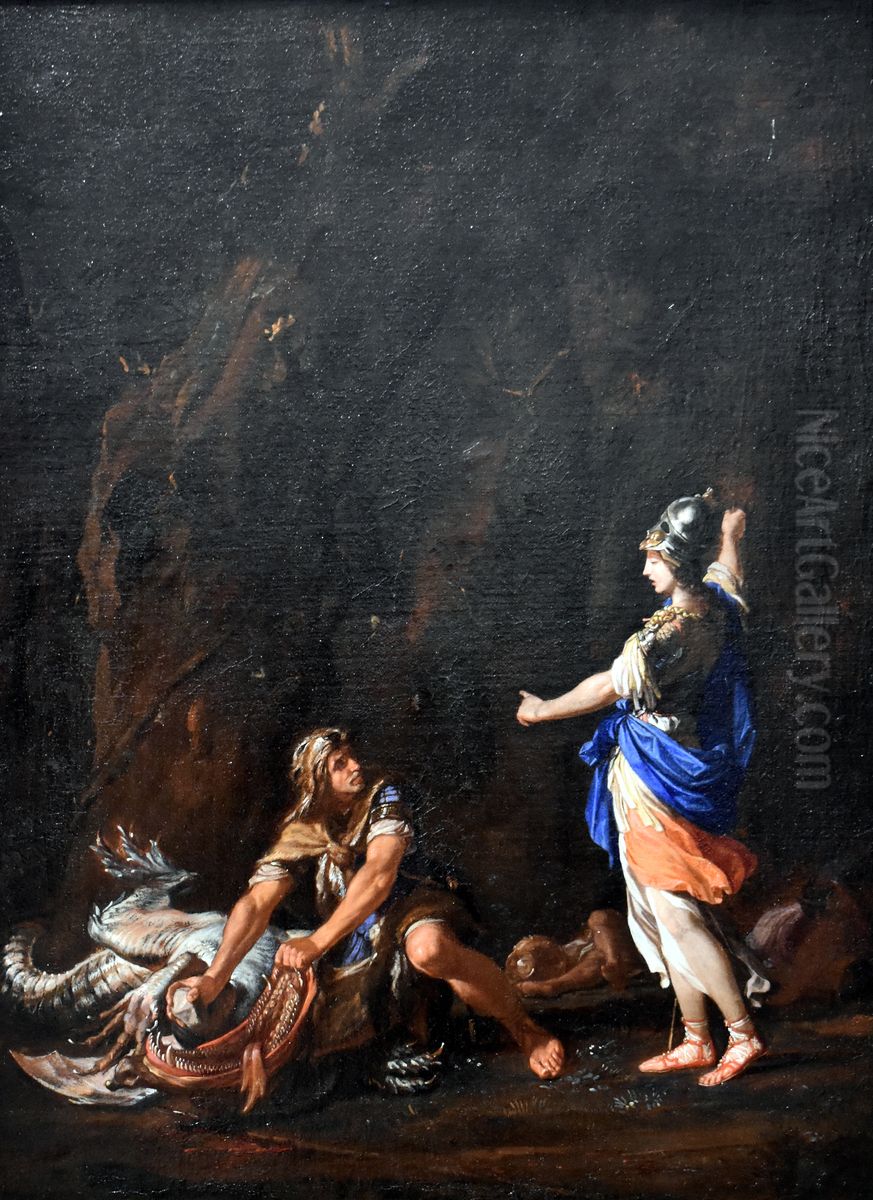 Minerve conseille a Cadmus d'arracher les dents du dragon Oil Painting by Salvator Rosa
