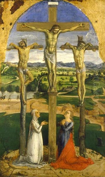 Kreuzigungsgruppe mit Maria Magdalena und einem Stifter Oil Painting by Alvise Vivarini