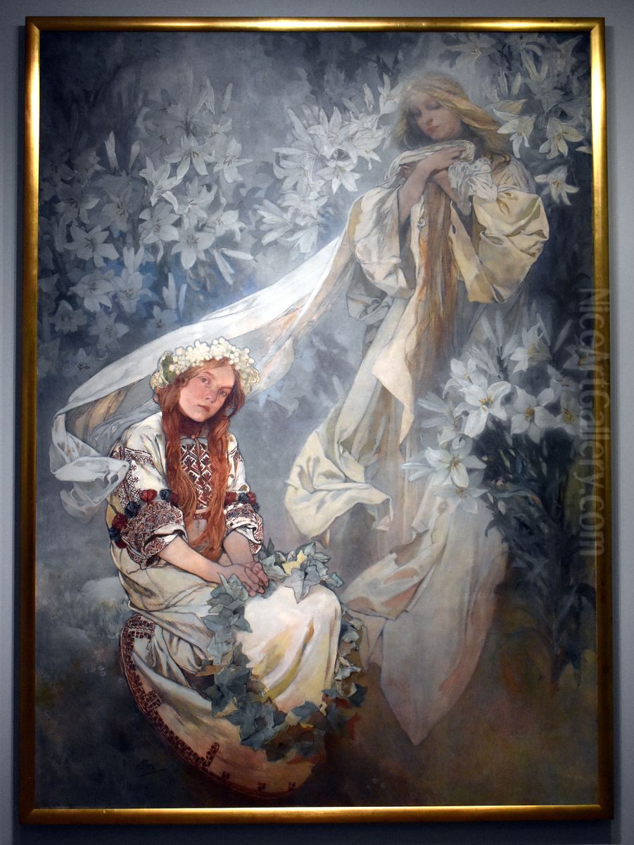 Vierge aux lys Oil Painting by Alphonse Mucha