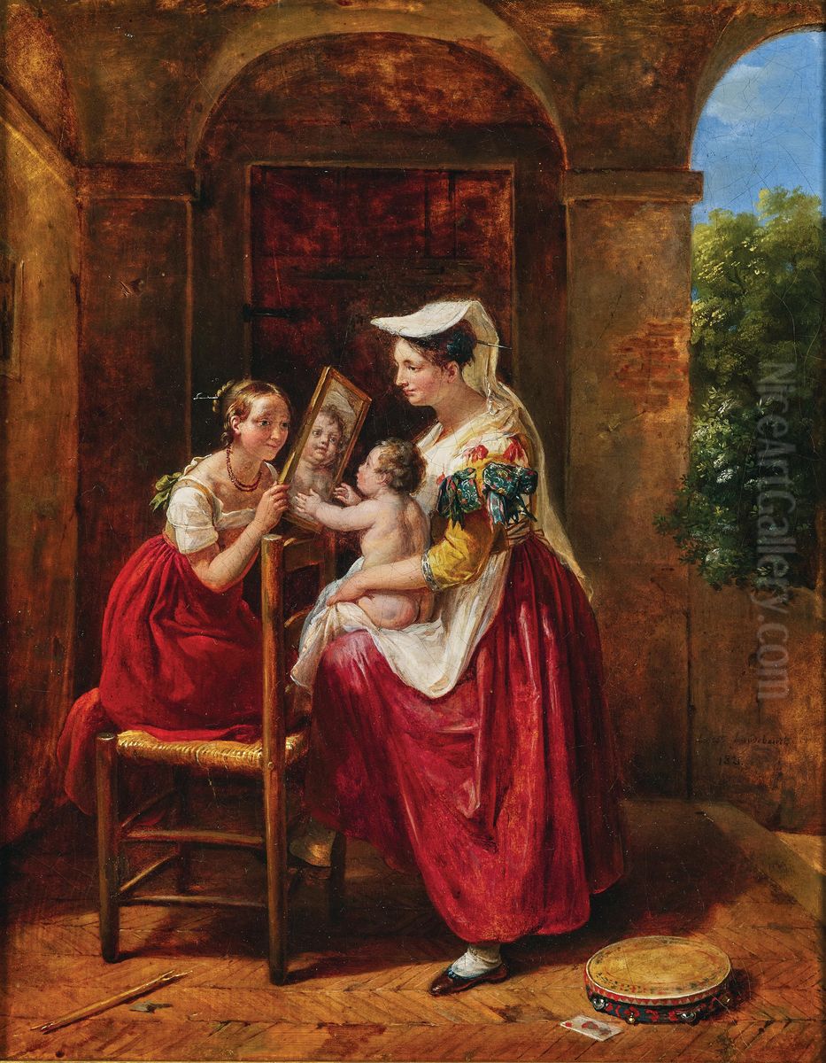 Un enfant se regardant dans un miroir Oil Painting by Hortense Haudebourt-Lescot