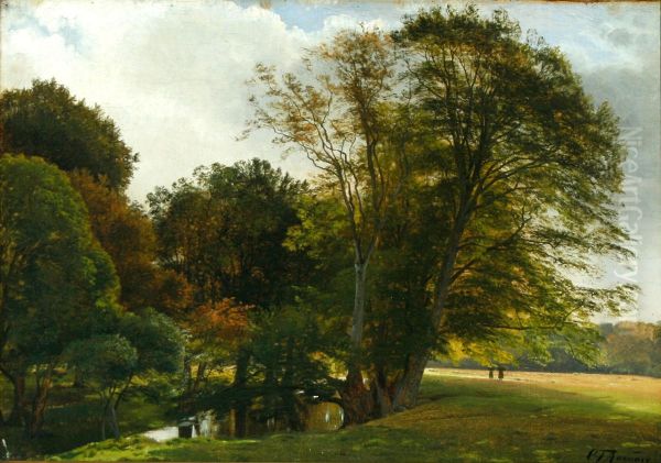 A scenery from Dyrehaven Park. Oil Painting by Carl Frederik Aagaard