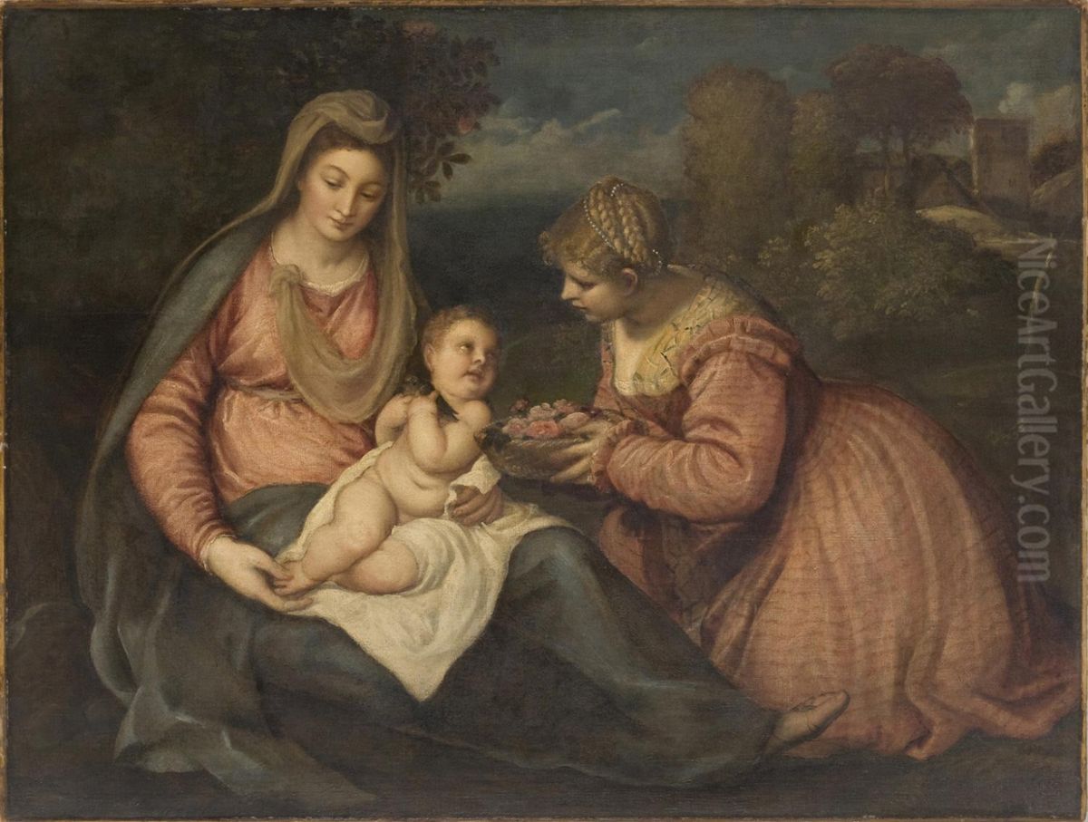 Virgin and Child, with Saint Dorothy Oil Painting by Titian