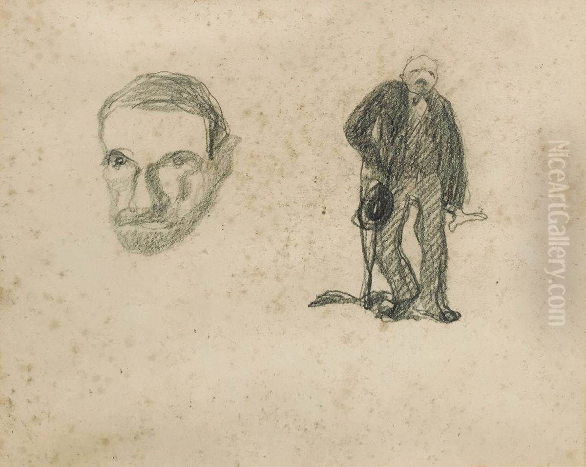 Autorretrato y personaje Oil Painting by Pedro Figari