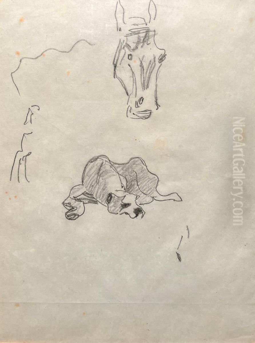 Perros y caballo Oil Painting by Pedro Figari