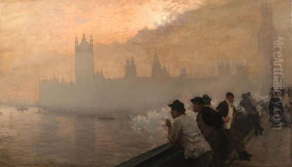 The Palace of Westminster, London Oil Painting by Giuseppe de Nittis