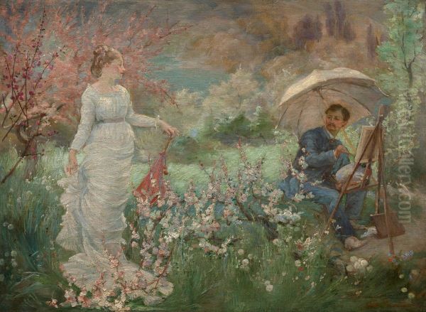 The painter and his model Oil Painting by Marie Bracquemond