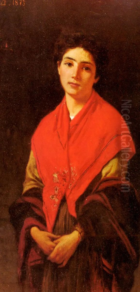 Woman in red Oil Painting by Federico Zandomeneghi