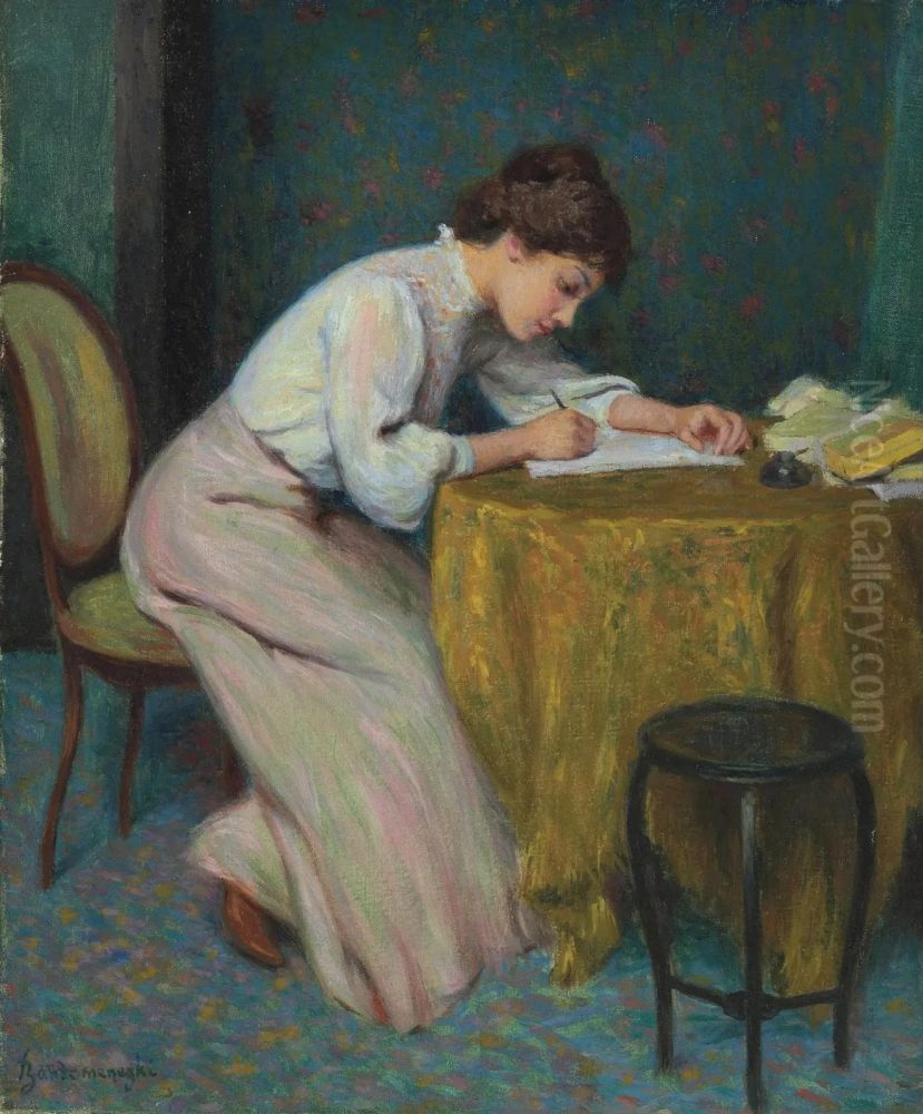 Giovane donna che scrive una lettera Oil Painting by Federico Zandomeneghi