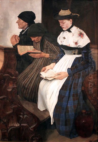 Drei Frauen in der Kirche Oil Painting by Wilhelm Leibl