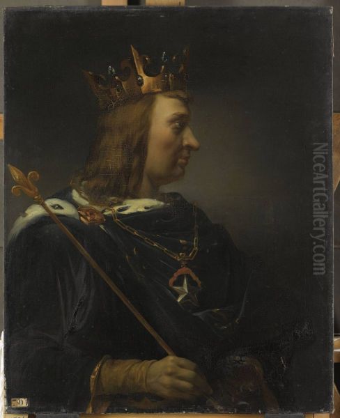 Jean II, dit le Bon, roi de France (1319-1364) Oil Painting by Jean-Leonard Lugardon