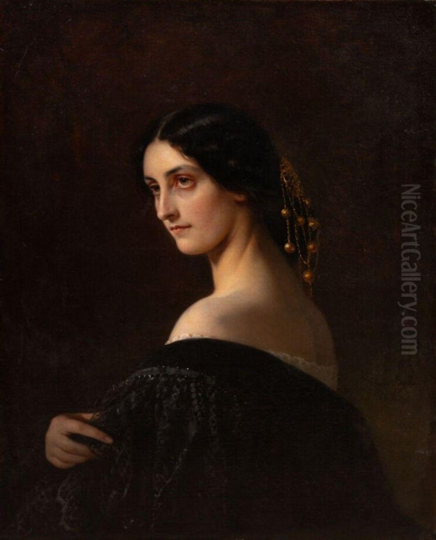 Portrait d'une jeune femme a l'epaule denudee Oil Painting by Aimee Brune-Pages