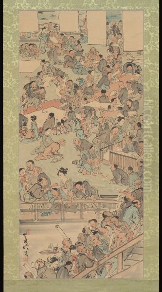 Painting and Calligraphy Gathering at the Nakamuraro in Ryogoku liang guo zhong cun lou shu hua hui zhi tu (Ryogoku Nakamuraro shogakai no zu) Oil Painting by Kawanabe Kyosai