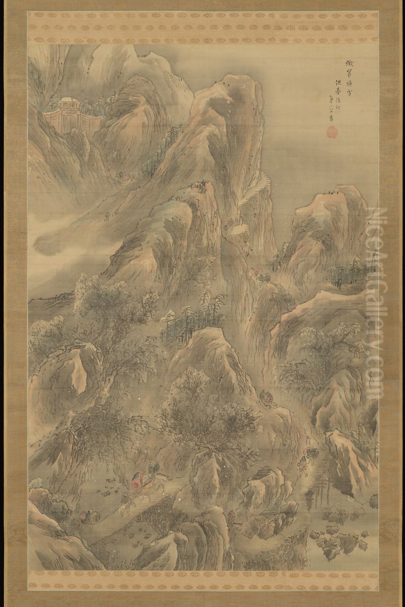 Snowfall on Mt. Emei  e mei ji xue tu (Gabi sekisetsu zu) Oil Painting by Yokoi Kinkoku