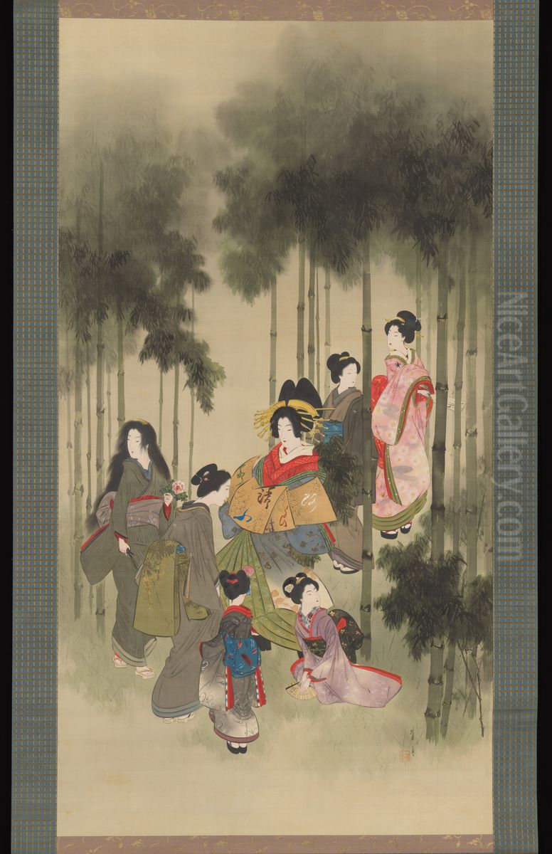 Seven Beauties of the Bamboo Grove Oil Painting by Watanabe Shotei