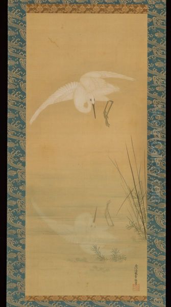 Heron Oil Painting by Mitsuoki, Tosa