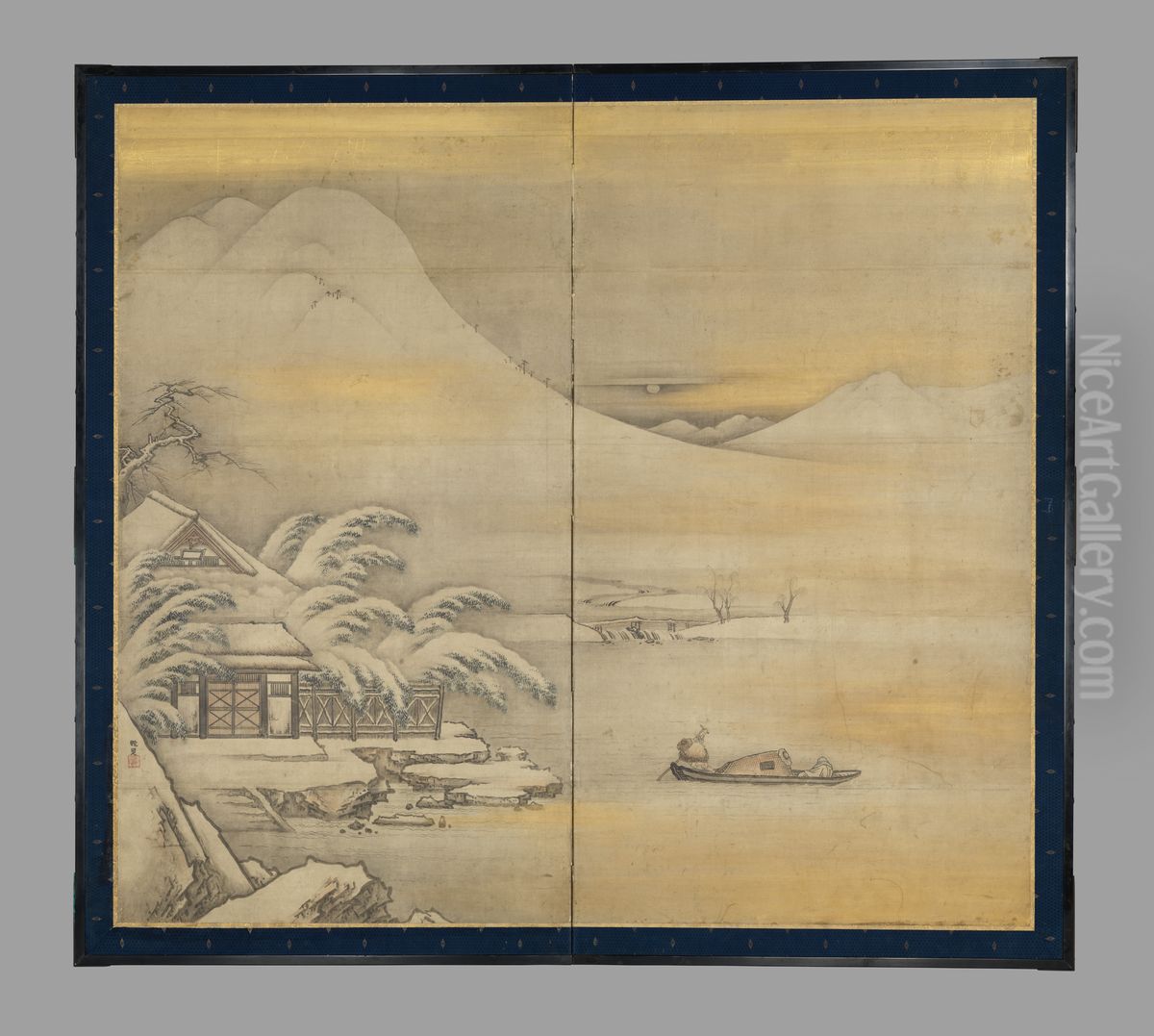 Wang Ziyou Visiting Dai Andao on a Snowy Evening (O Shiyu ho Tai Ando zu) Oil Painting by Kano Sansetsu