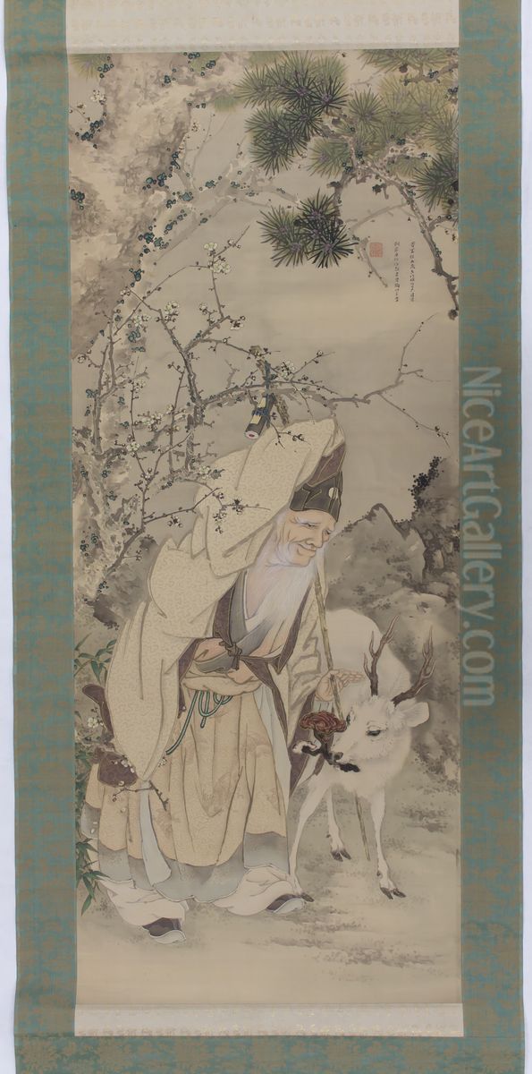 Jurojin Oil Painting by Kishi Ganku Jurojin Oil Painting by Kishi Ganku